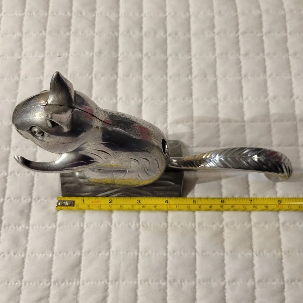 VTG Squirrel on Log Nutcracker Aluminum Metal Collectible Fun Cute Whimsical 90s